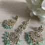 Mint Green Gold Plated Kundan Earrings And Tikka Set, thumbnail 1 of 4