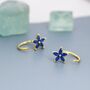 Sapphire Blue Flower Cz Huggie Hoop Earrings, thumbnail 3 of 11