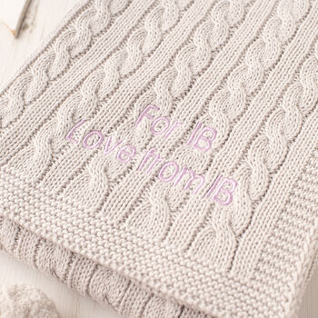 Unisex Luxury Cable Knitted Baby Blanket, 2 of 10