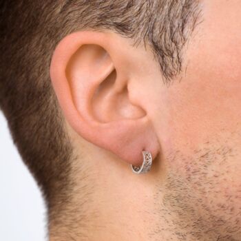 925 Sterling Silver Patterned Chunky Hoop Earring, 6 of 10
