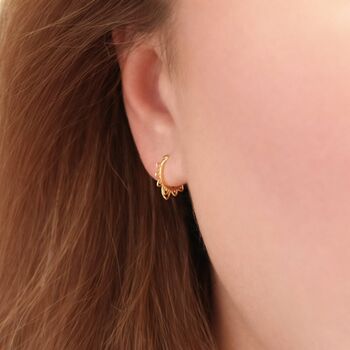 Dainty Lotus Huggie Hoops Earrings, 6 of 6