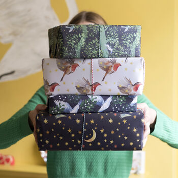 'Mistletoe Dove' Luxury, Recycled Wrapping Paper Pack, 3 of 10