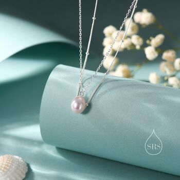 Sterling Silver Freshwater Pearl Double Layer Pendant Necklace, 3 of 12
