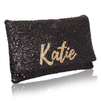Black Or Navy Sequin Name Clutch, 8 of 9