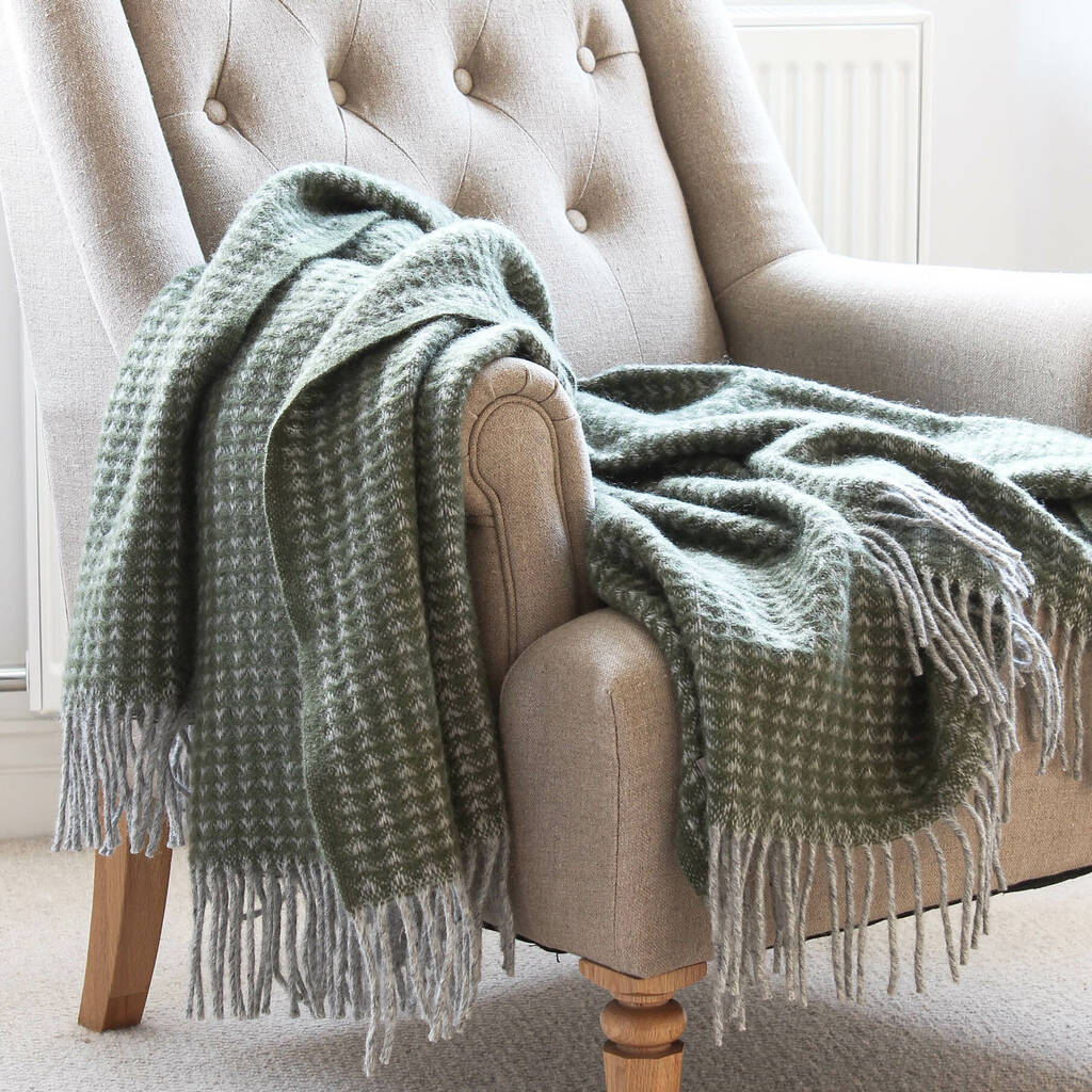 Lakes Green And Grey Wool Throw By Marquis & Dawe