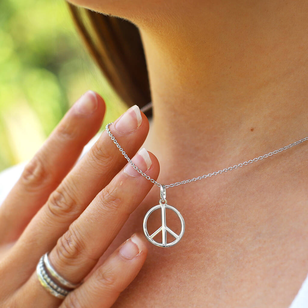 Jewelry Dawn Sterling Silver Small Peace Sign Necklace 16, 18 or India |  Ubuy