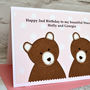 'Bears' Personalised Twin Girl New Baby / Birthday Card, thumbnail 2 of 4