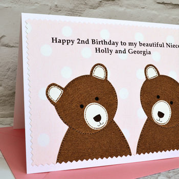 'Bears' Personalised Twin Girl New Baby / Birthday Card, 2 of 4