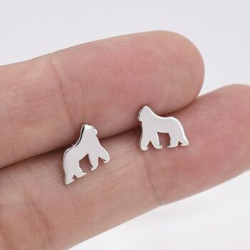 Gorilla Ape Stud Earrings In Sterling Silver, 5 of 10