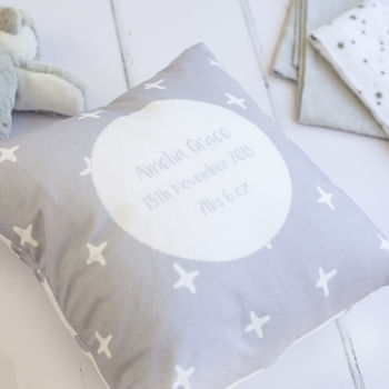 New Baby Personalised Grey Bunny Cushion, 4 of 4