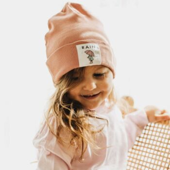 Children's Unisex Hat Cotton Beanie Gift Pink Rose Rain, 7 of 10