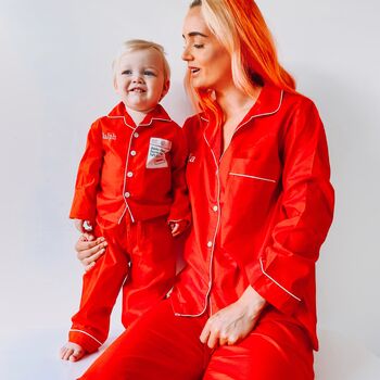 Personalised Matching Red Christmas Pyjama For Mum And Child, 5 of 10