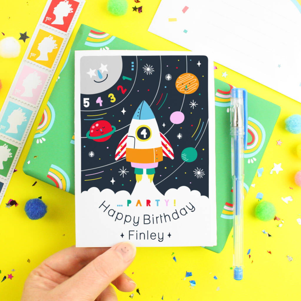 Personalised Rocket Birthday Space Greeting Card By Paper Joy ...