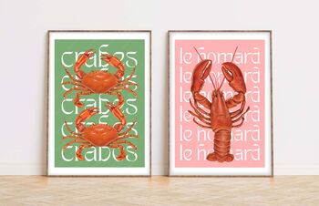 Shellfish Print Pair Featuring Crabs And Lobster, 2 of 6