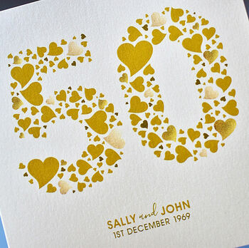 Personalised Love Hearts Gold 50th Anniversary Card, 4 of 5