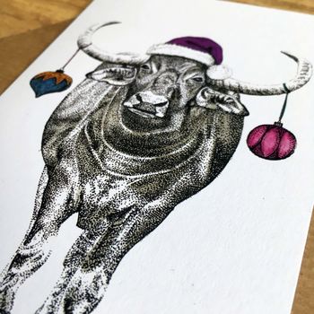 Water Buffalo With Baubles Christmas Greetings Card, 4 of 4