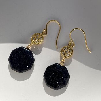 Blue Goldstone Evening Drop Earrings, 5 of 8