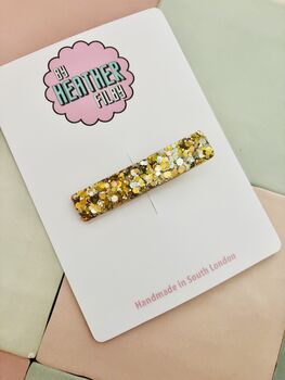 Gold And Silver Glitter Resin Hair Clip / Mixed Metallic Barrette / Elegant Birthday Gift For Her, 2 of 6