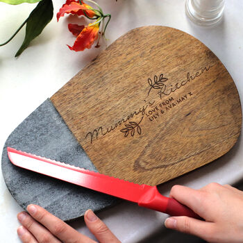 'Mum's Kitchen' Wood/Marble Personalised Chopping Board, 3 of 5