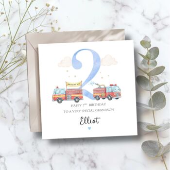 Fire Engine 3rd Birthday Card, 1st 2nd Birthday Card For Son, Nephew, Any Relationship, 5 of 8