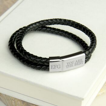 Personalised Men's Dual Leather Woven Bracelet, 2 of 3