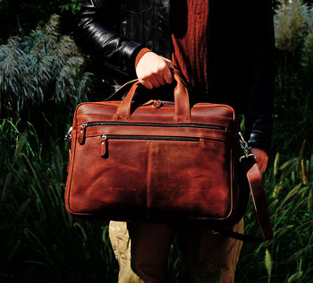 Genuine Leather Double Front Zips Briefcase, 7 of 12