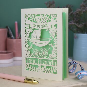 Papercut Vintage Pram Baby Card, 4 of 8