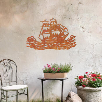 Sailing Ship Metal Wall Art For Nautical Garden And Home Decor Gift, 8 of 10