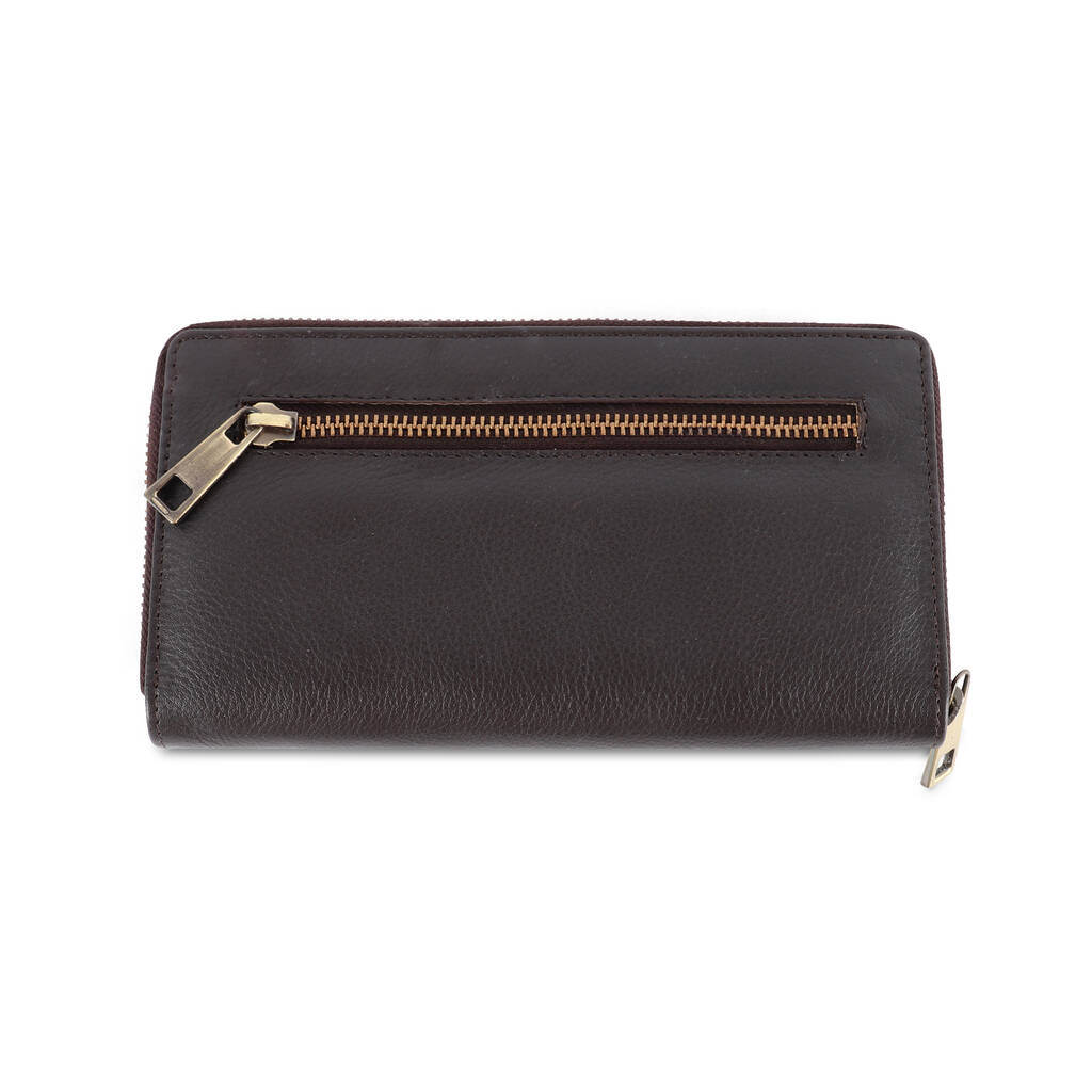Dark Brown Large Leather Zip Around Purse By The Leather Store
