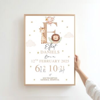 Safari Animals Birth Stats Name Print, Boy Nursery Giraffe Metrics, 2 of 3