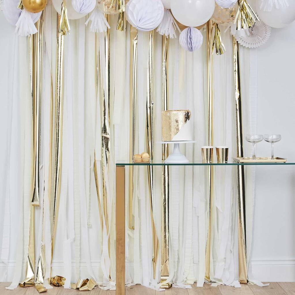Gold Metallic Party Streamers Backdrop By Grey Star Interiors