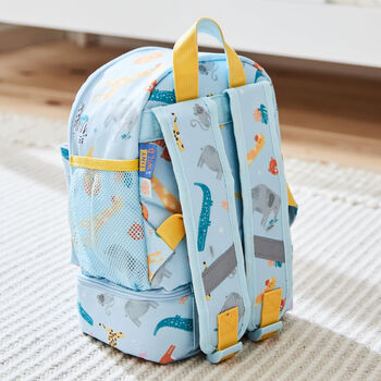 Personalised Blue Safari Mini Backpack With Compartment, 6 of 7