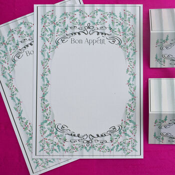 Festive Holly Menu And Place Card Set, 6 of 9