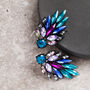 Peacock Colour Crystal Leaf Drop Earrings, thumbnail 5 of 5