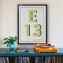 E13 East Ham Typography Postcode Print, thumbnail 1 of 11
