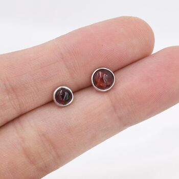 Natural Garnet Stud Earrings In Sterling Silver, 7 of 12
