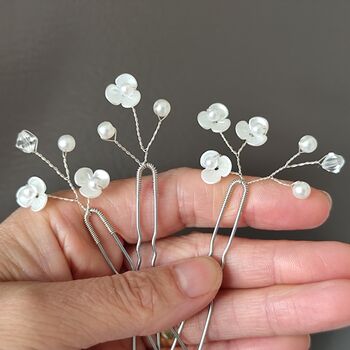 White Floral Bridal Hair Pins Set Of Three, 2 of 12