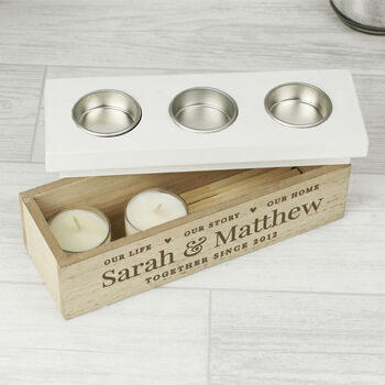 Personalised Our Life Story Home Wooden Tealight Holder, 3 of 4