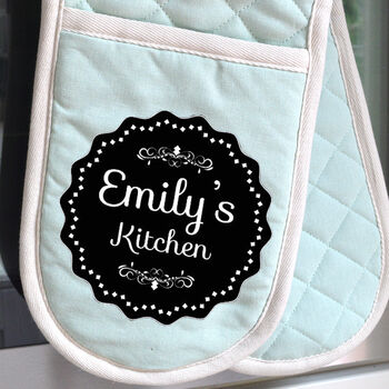 Black Personalised Oven Glove Traditional Design, 5 of 5