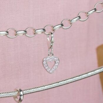 Sterling Silver Pink Crystal Heart Charm, 3 of 7