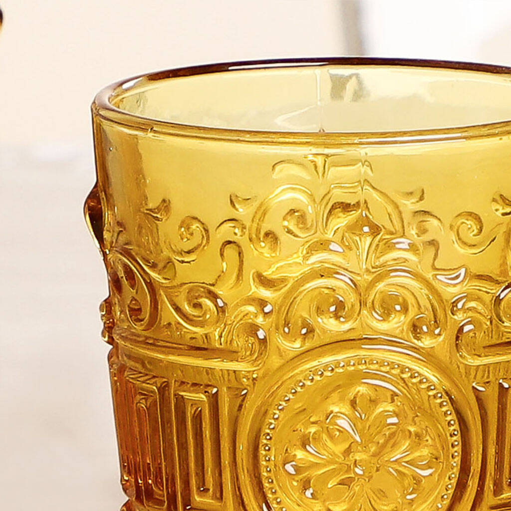 Set Of Four Amber Sunrise Embossed Wine Glasses By Dibor