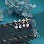 Sterling Silver Four Cz And Droplet Stud Earrings With Opal Pink C Zs, thumbnail 4 of 12
