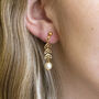 Delicate Leaf Outline Pearl Drop Earrings, thumbnail 2 of 5