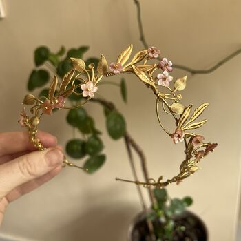 The Ostara Crown Gold Silver Shell Mother Of Pearl Floral Hair Vine Bridal Headpiece, 11 of 12