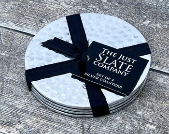 Set Of Four Silver Tone Hammered Coasters, 3 of 3