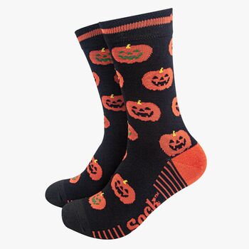 Halloween Pumpkins Novelty Bamboo Socks Men's Black Orange, 2 of 3