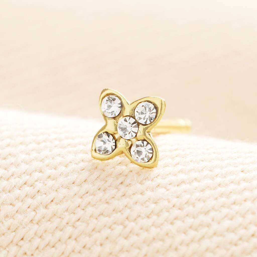 Sterling Silver Crystal Clover Piercing Earring In Gold, 1 of 1