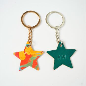 Personalised Marbled Leather Star Keyring, 2 of 3