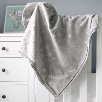 Personalised Embossed Star Grey Baby Blanket, 5 of 9