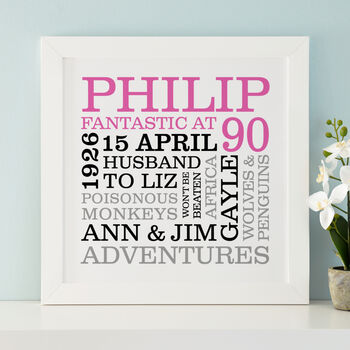 Personalised 90th Birthday Typographic Art, 6 of 8